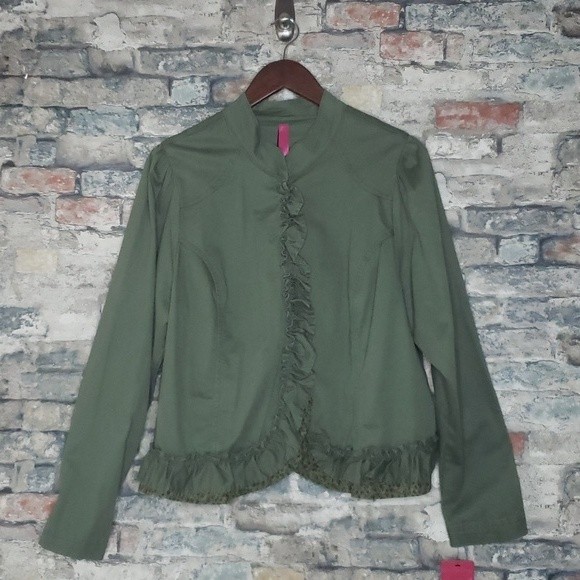 Pure Energy Jackets & Blazers - NEW * Women's Pure Energy Cottagecore Green Ruffle Trimmed Light Coat 18 - 20